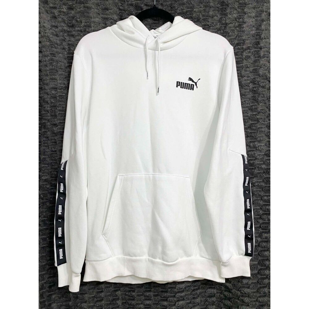 PUMA Men's Medium White Hoodie Black Logo & Side Tape